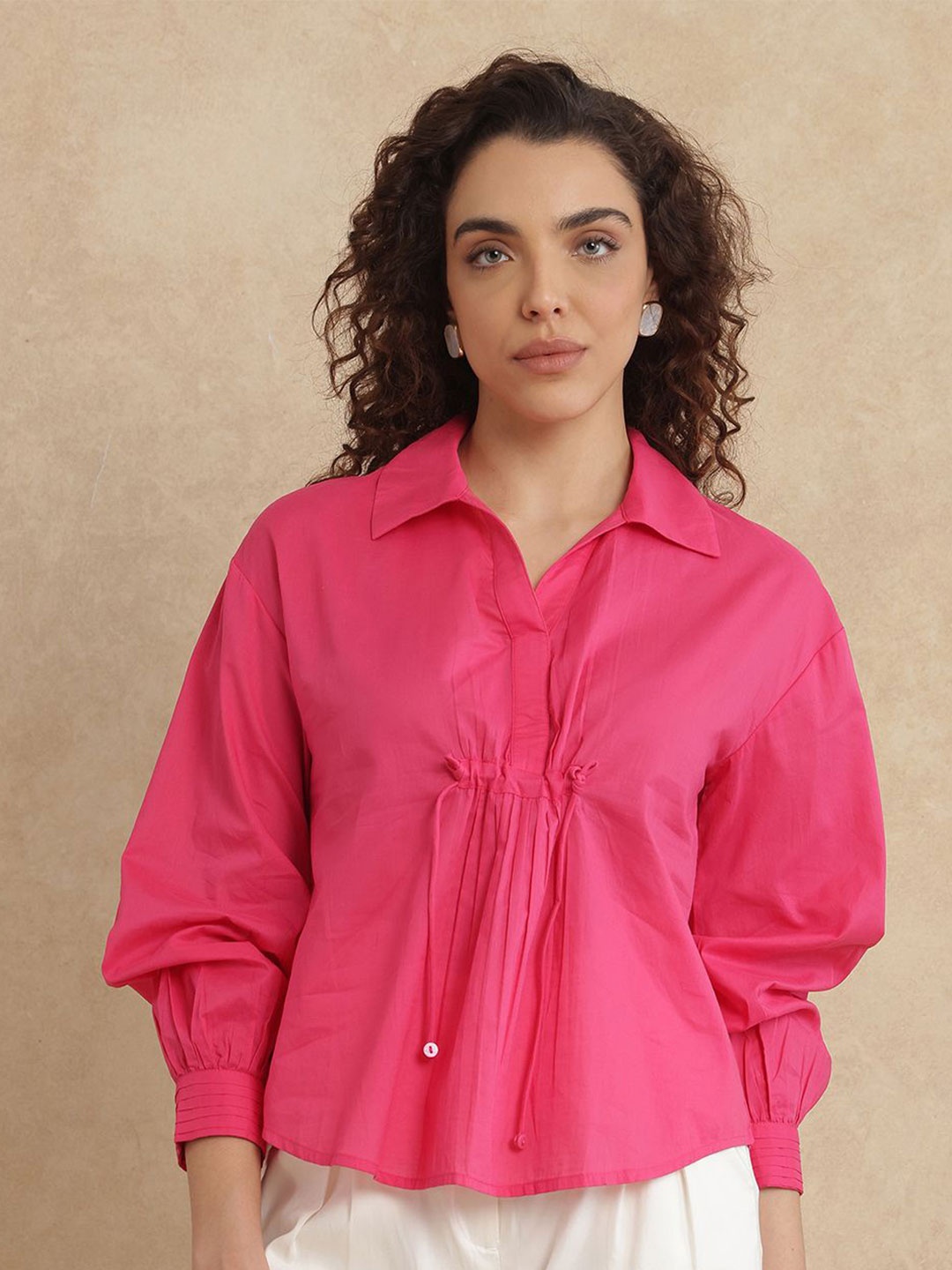 

RAREISM Bishop Sleeves Cotton Top, Pink