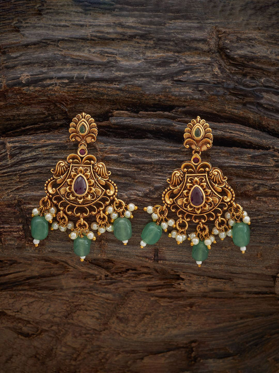 

Kushal's Fashion Jewellery Ruby-Green Gold-Plated Classic Antique Drop Earrings