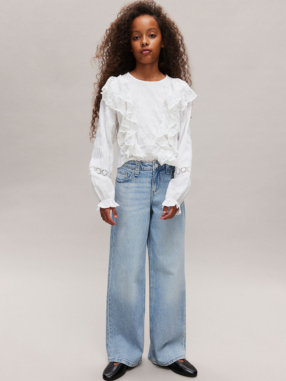 

H&M Lace-Flounced Blouse, White