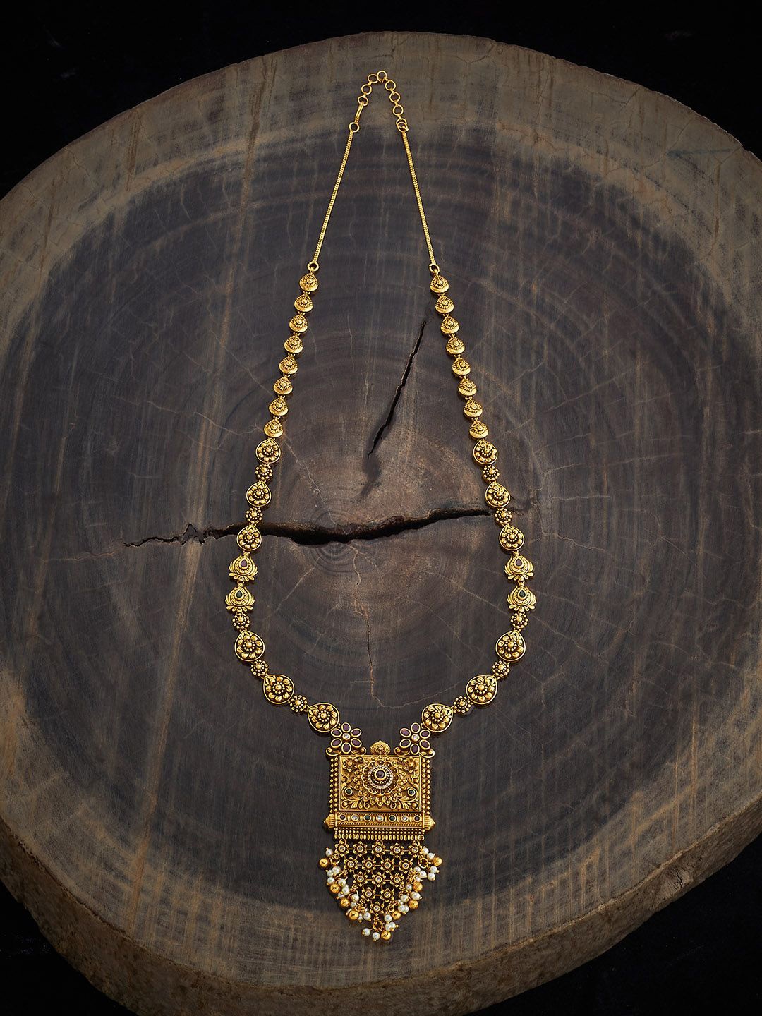 

Kushal's Fashion Jewellery Copper Ruby-Green Gold-Plated Antique Necklace