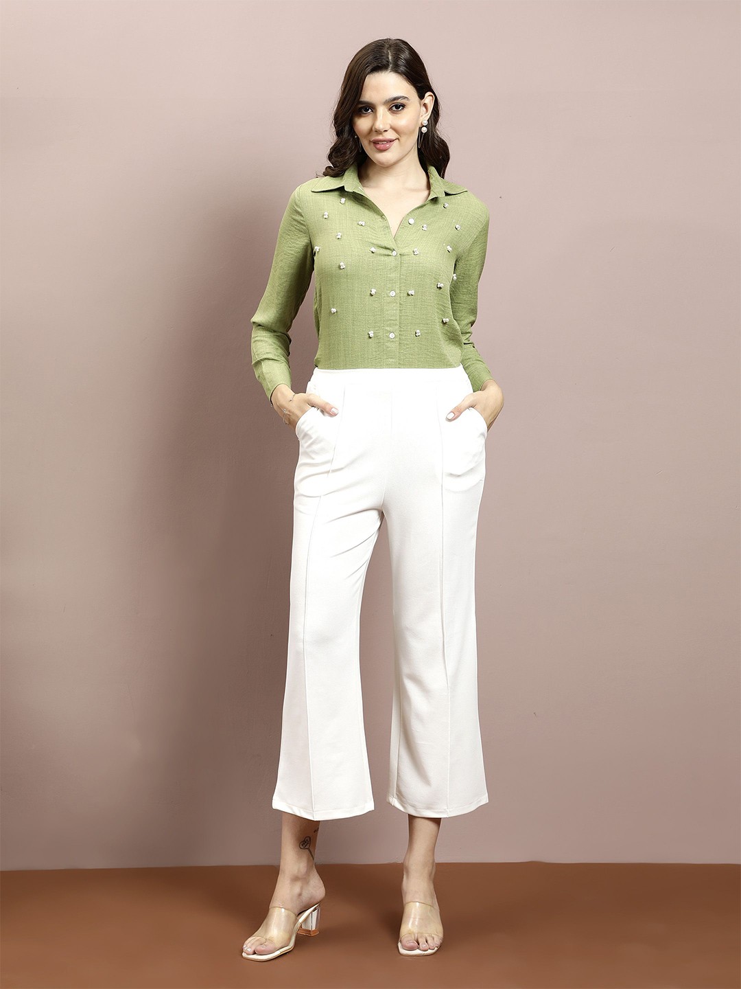 

Athena Women Relaxed Opaque Party Shirt, Green
