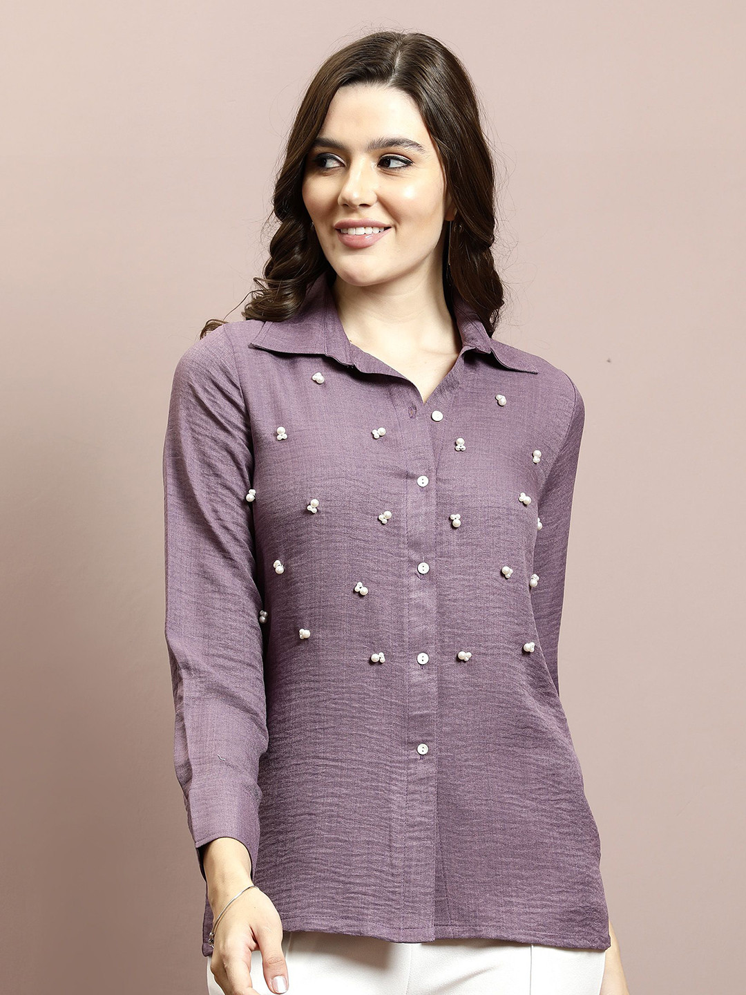 

Athena Women Relaxed Opaque Party Shirt, Purple