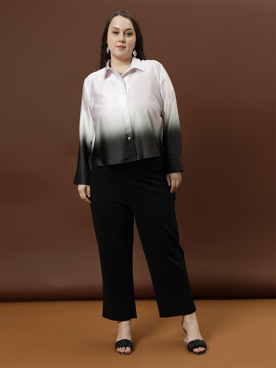 

Athena Ample Women Relaxed Ombre Opaque Printed Formal Shirt, Black