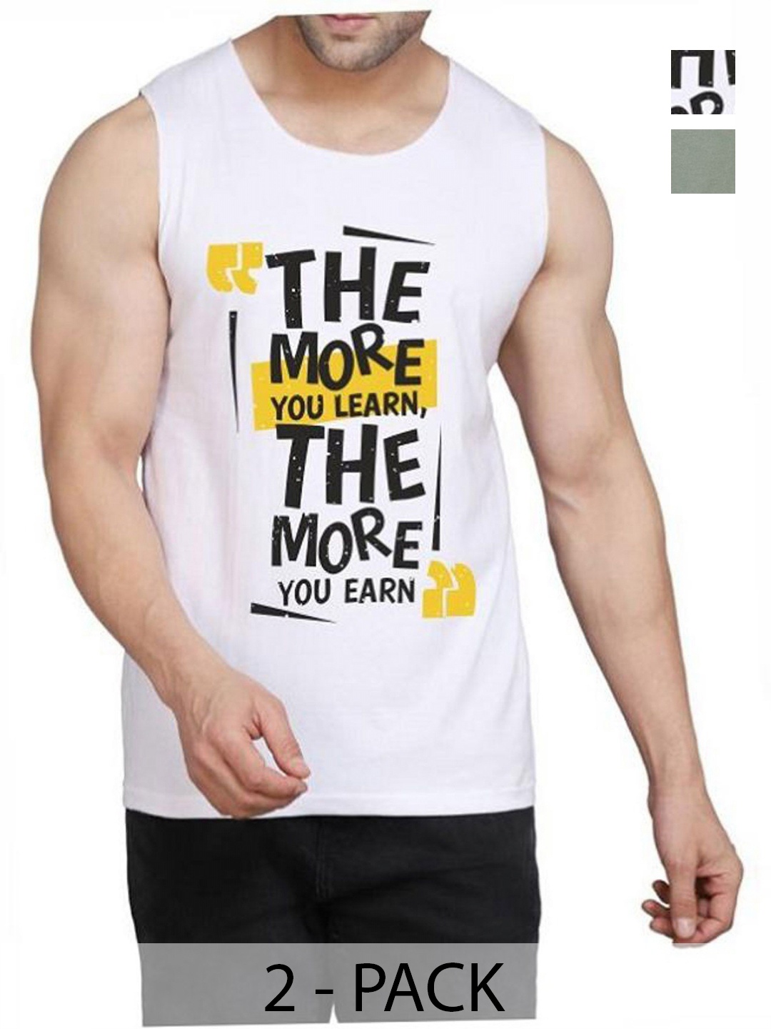 

WOOSTRO Men Pack Of 2 Typography Printed Round Neck Cotton Slim Fit T-shirts, Green
