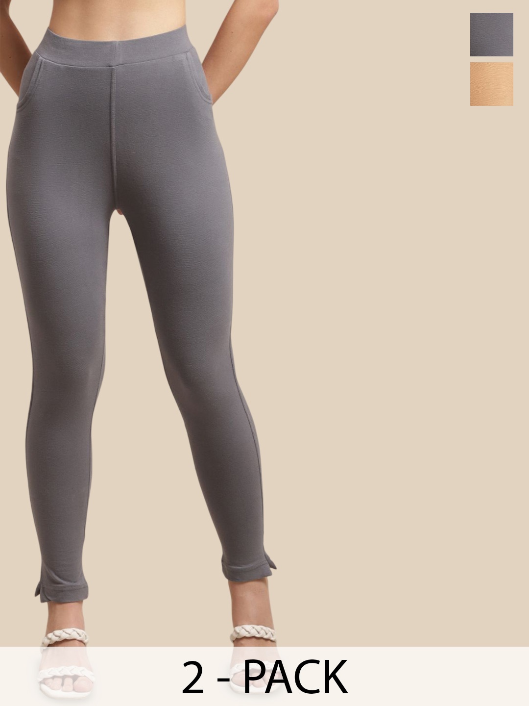 

Valles365 by S.C. Women Pack Of 2 Cotton Ankle-Length Leggings, Grey