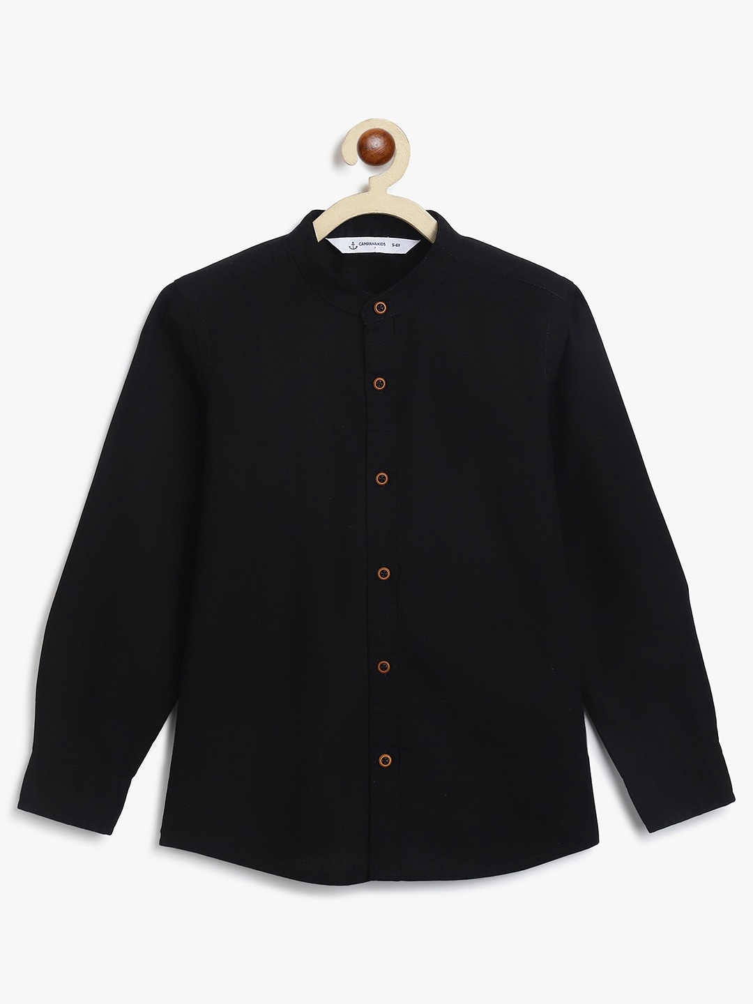 

Campana Boys Mandarin Collar Solid Cotton Shirt, Black