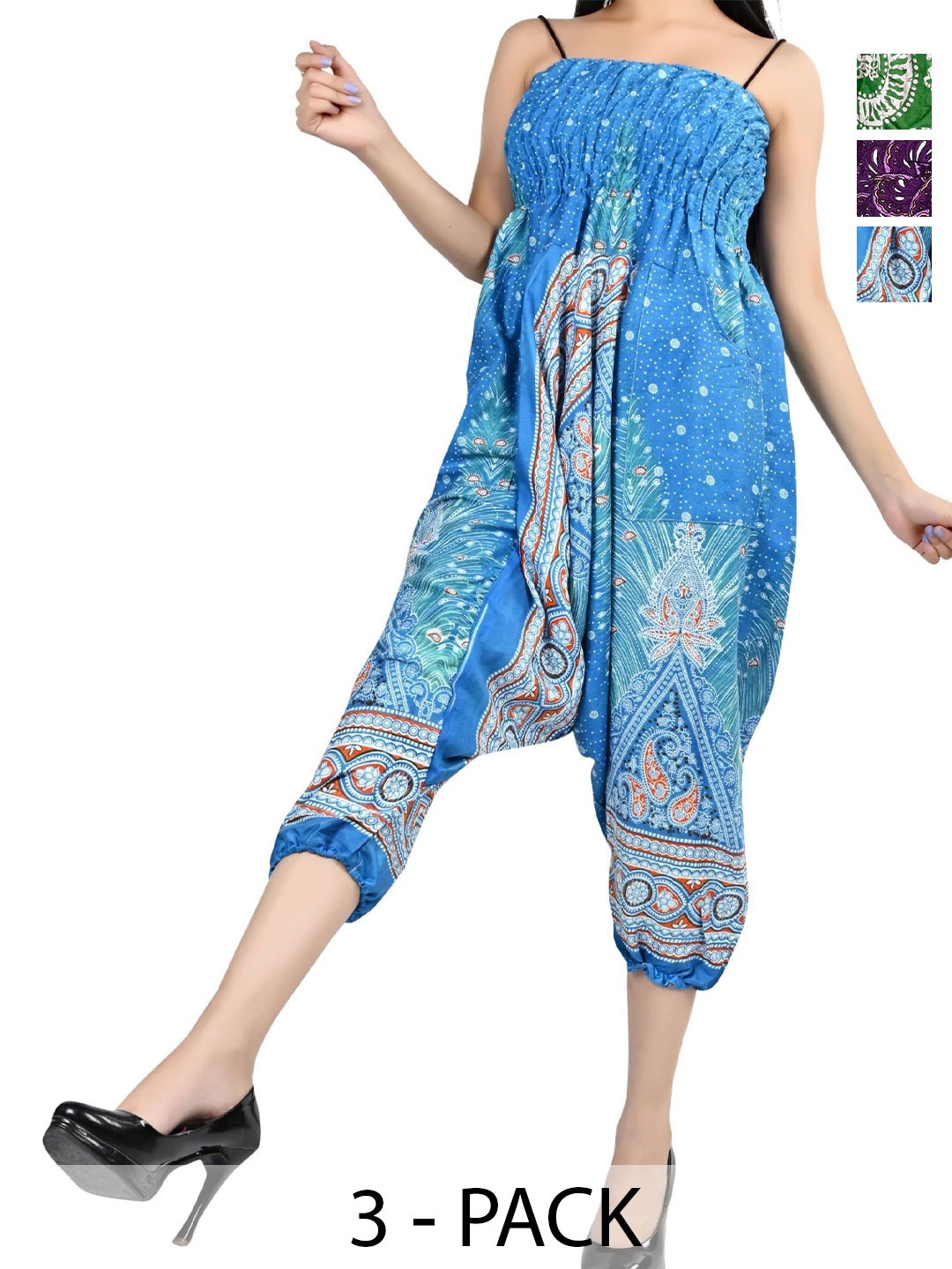 

NarNari Women Pack Of 3 Printed Harem Pants, Blue
