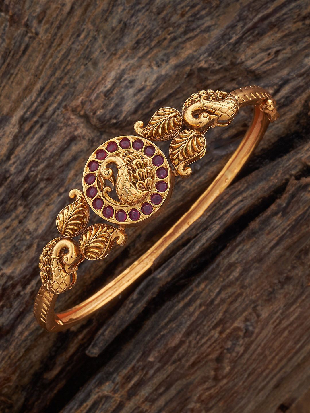 

Kushal's Fashion Jewellery Ruby Gold-Plated Antique Kada Bangle