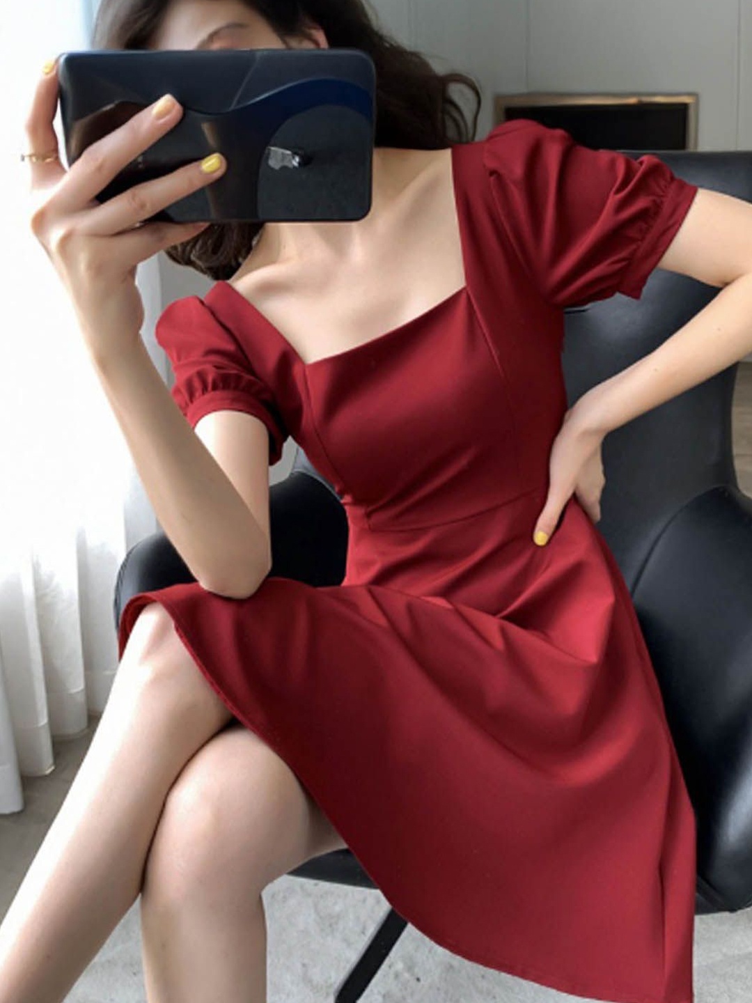 

StyleCast Puff Sleeve A-Line Dress, Red