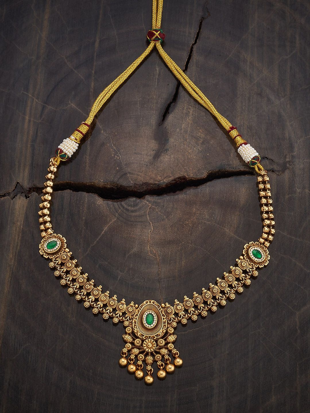 

Kushal's Fashion Jewellery Copper Green Gold-Plated Antique Necklace