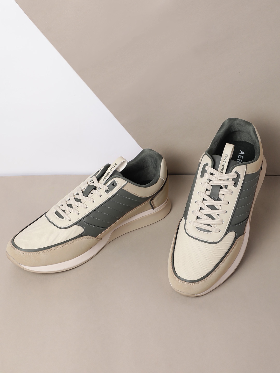 

Aeropostale Men Colourblocked Mid-Top Everyday Sneakers, Beige