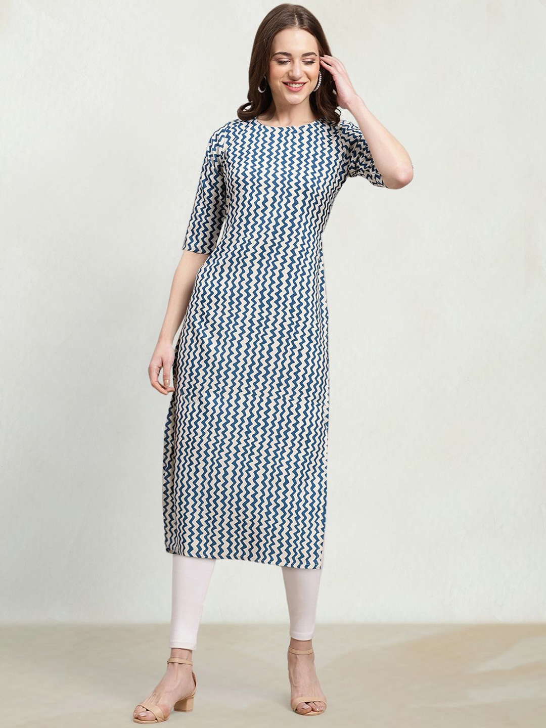 

Moda Rapido Chevron Printed Straight Kurta, Blue