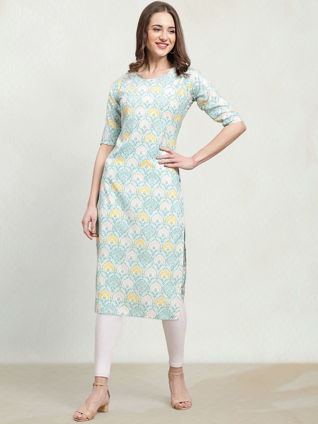 

Moda Rapido Women Ethnic Motifs Printed Thread Work Floral Crepe Kurta, Blue