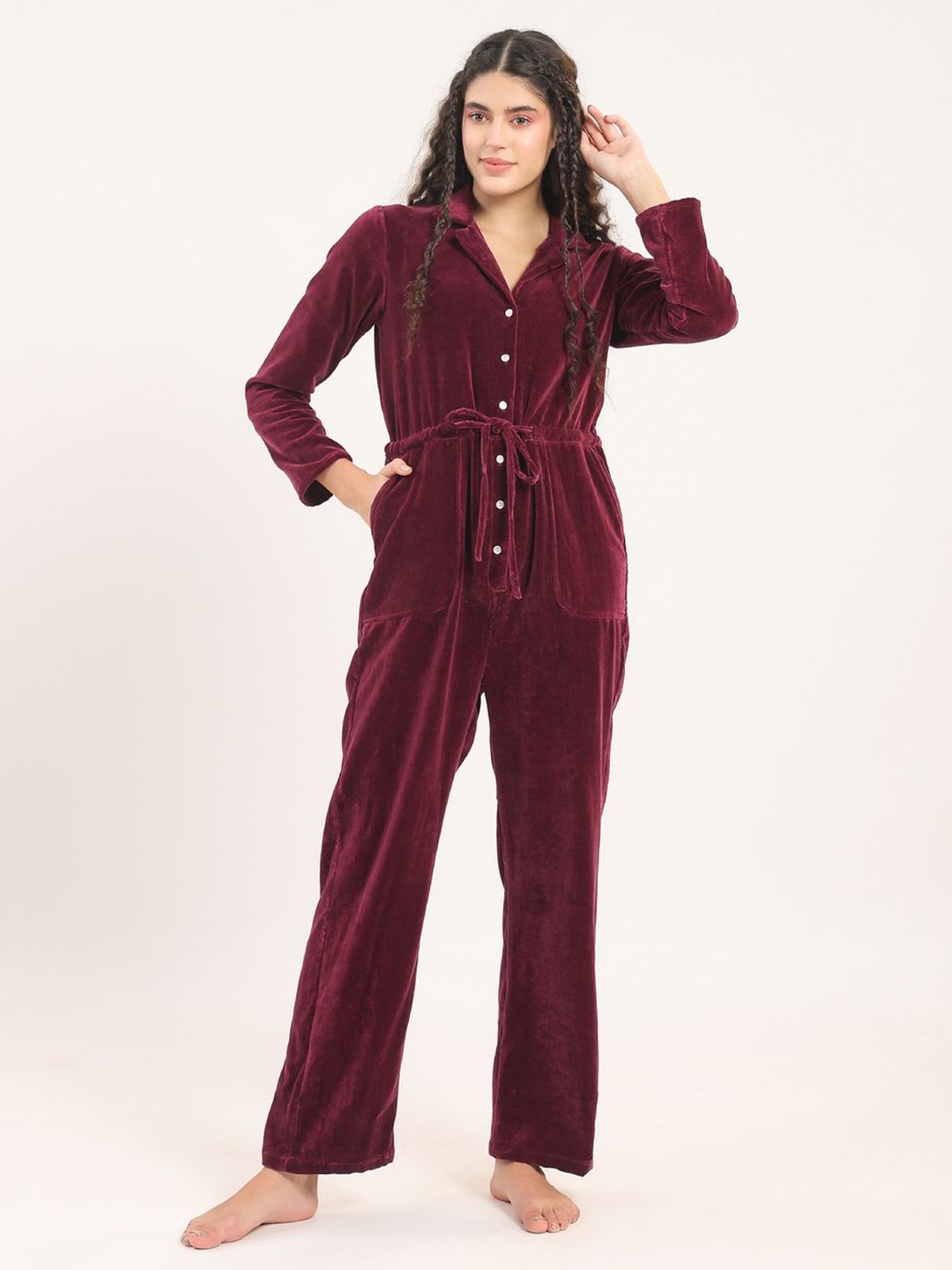 

JISORA Basic Jumpsuit, Burgundy