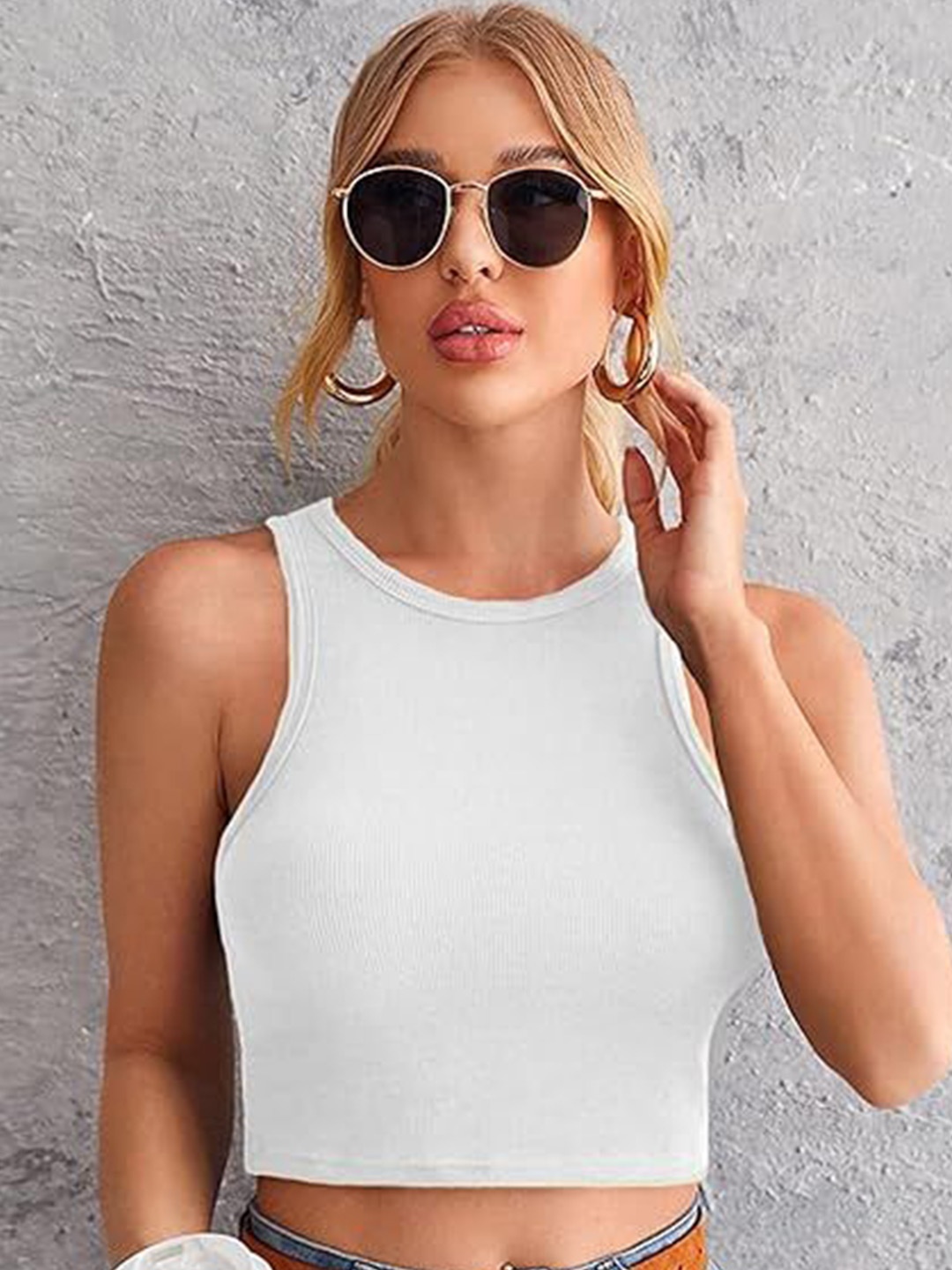

KASHIAN Tank Crop Top, White