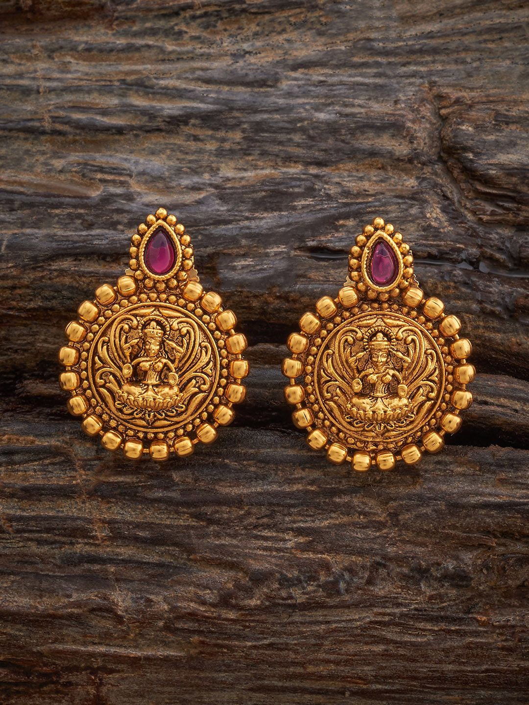 

Kushal's Fashion Jewellery Ruby Gold-Plated Contemporary Antique Studs Earrings