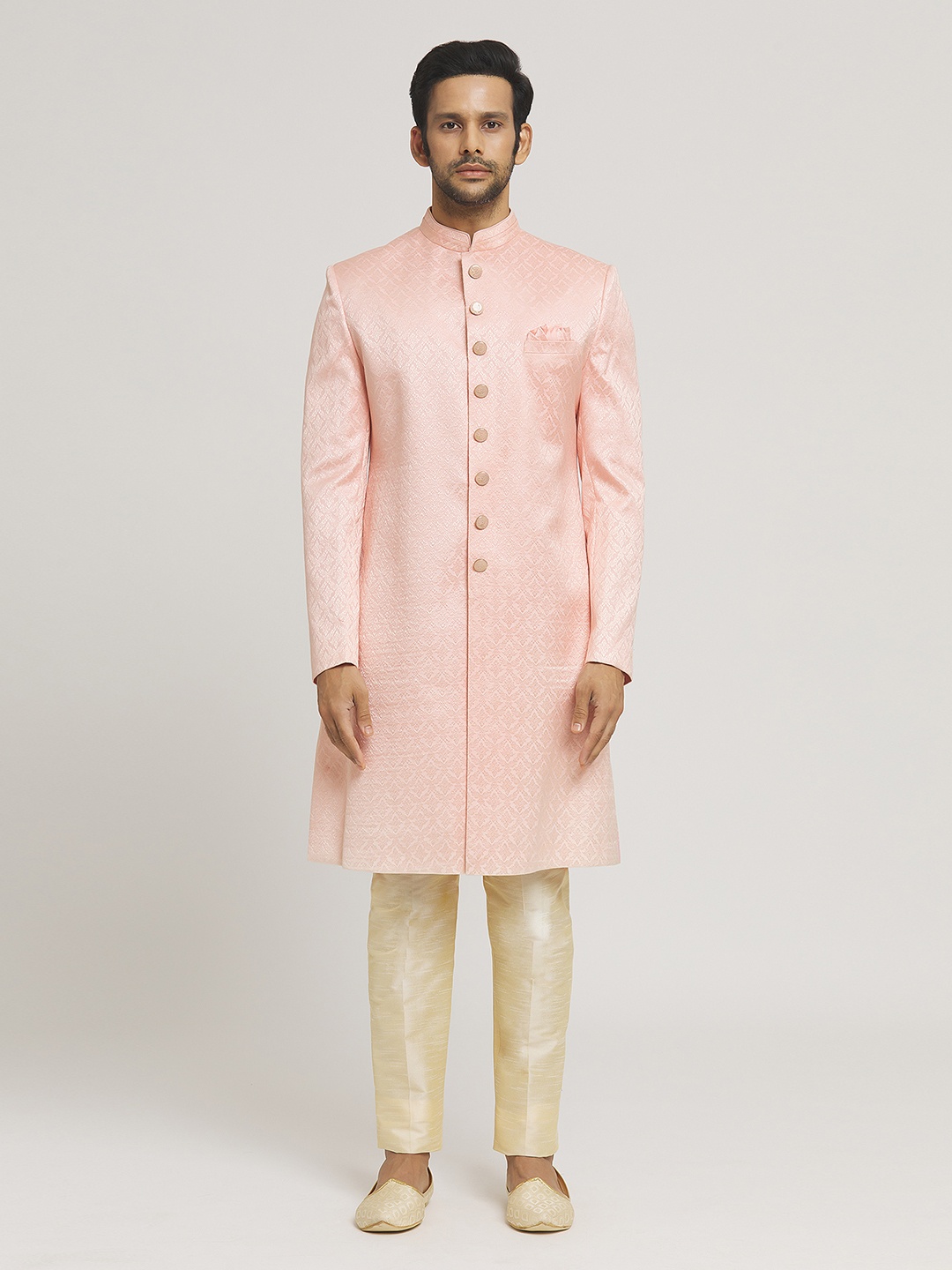 

Aryavir Malhotra Brocade Woven Sherwani Set, Peach