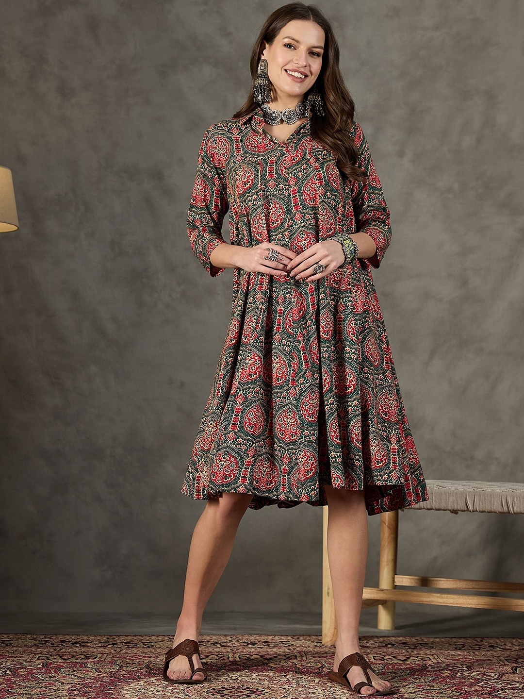 

InWeave Floral Print A-Line Dress, Green