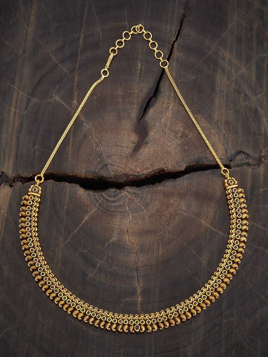 

Kushal's Fashion Jewellery Copper Ruby-Green Gold-Plated Antique Necklace