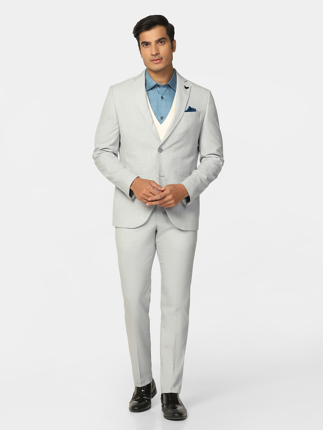 

Blackberrys Checked Slim-Fit Single-Breasted Two-Piece Suit, Grey