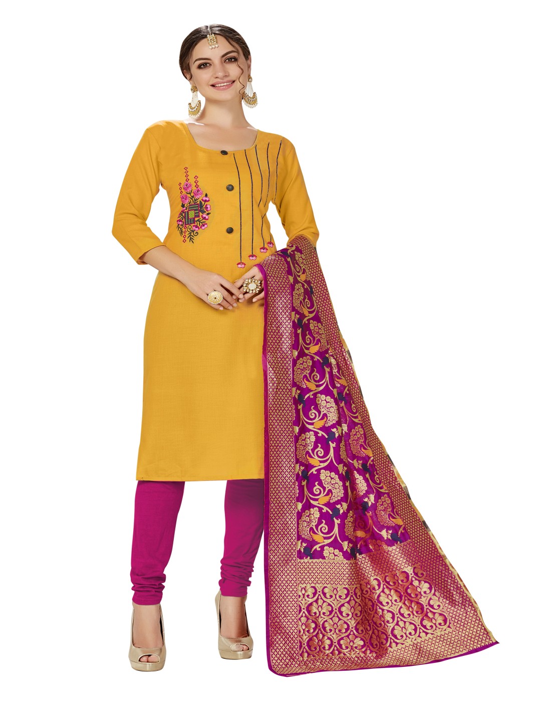 

HERE&NOW Ethnic Motifs Embroidered Unstitched Dress Material, Yellow