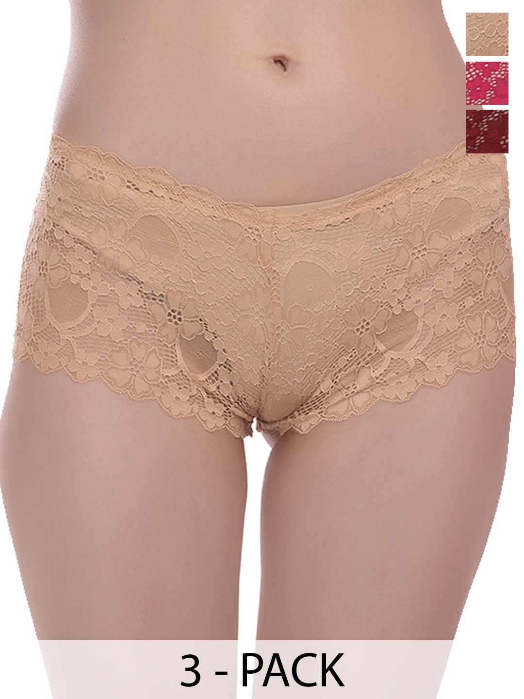 

Fleurt Women Pack Of 3 Assorted Lace Boy Shorts Briefs - HOBFPT3-OS-30