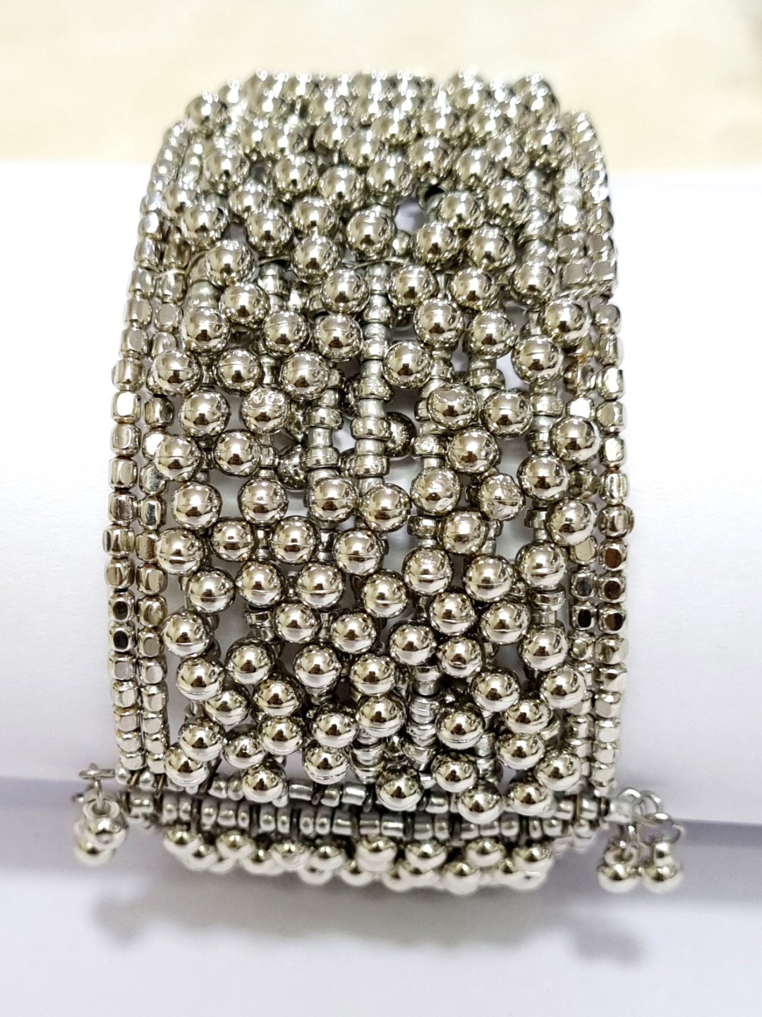 

Sangria Beaded Kada Bangle, Silver