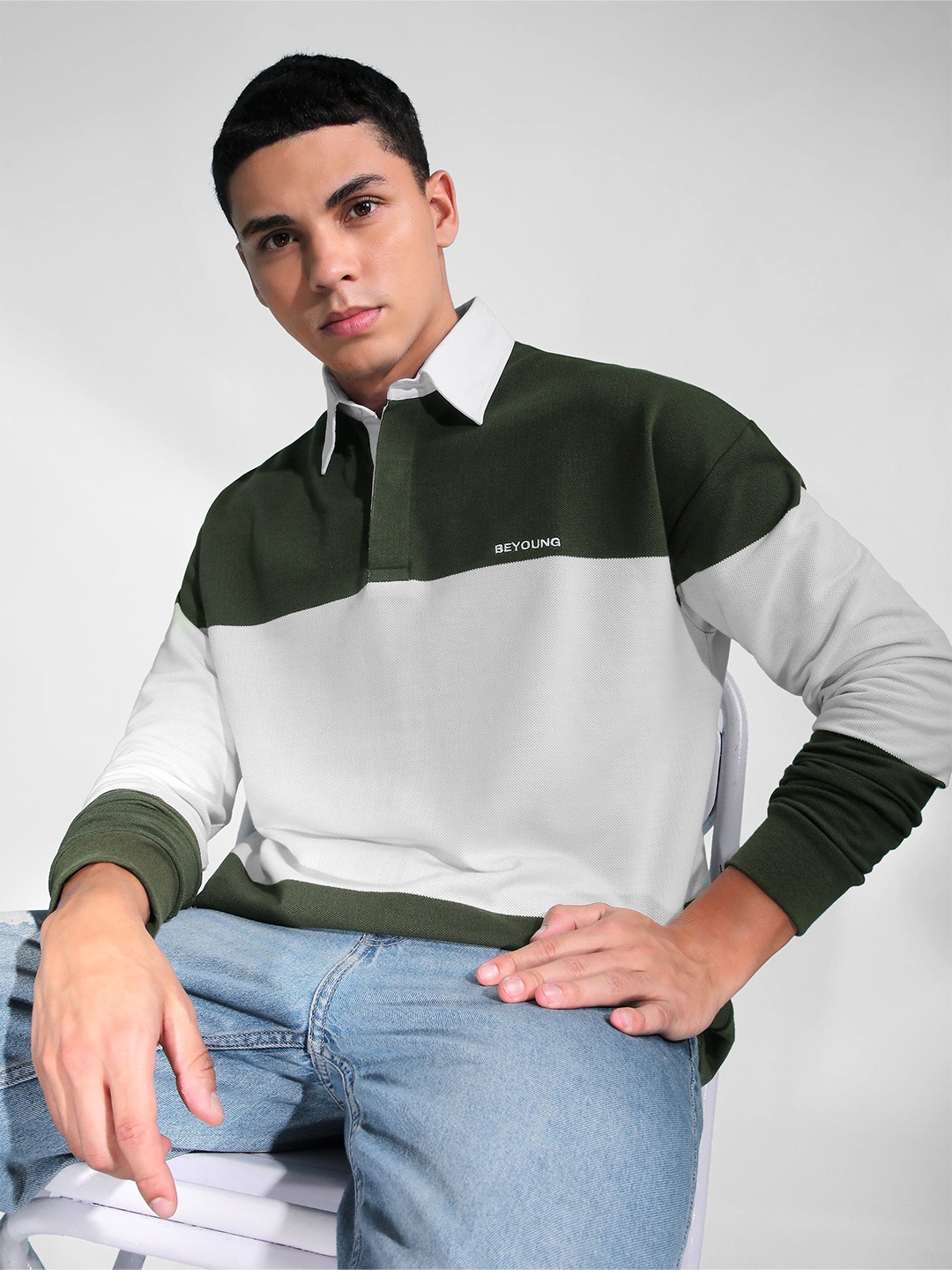 

Beyoung Men Striped Sweatshirt, Olive