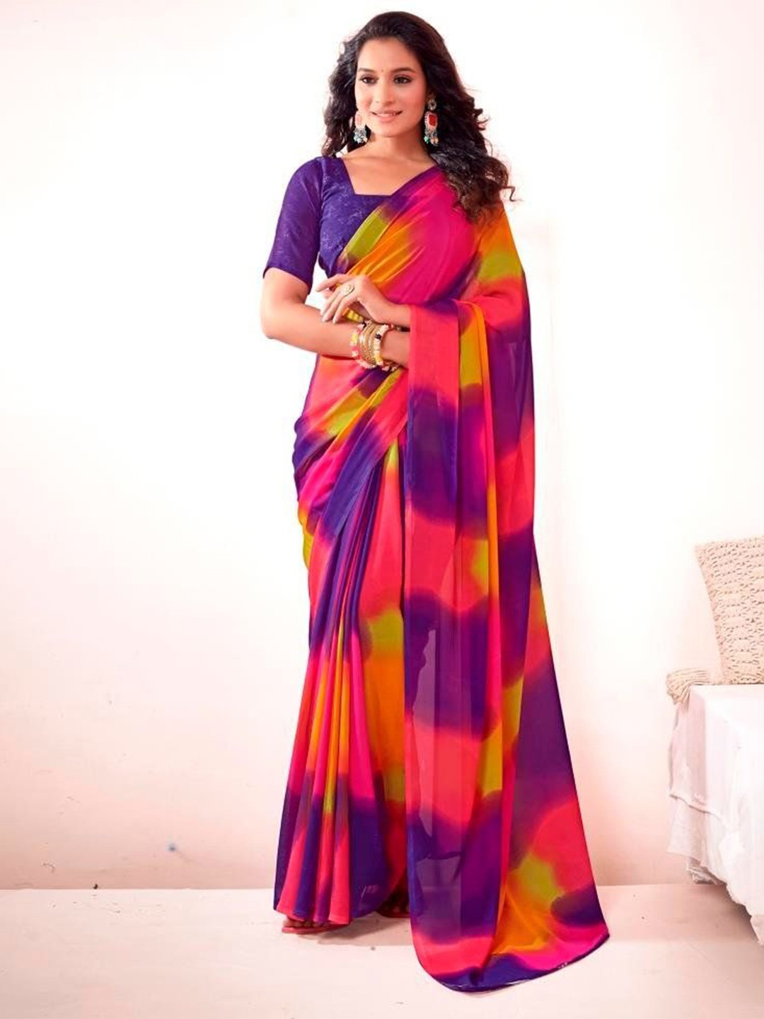 

HERE&NOW Tie and Dye Banarasi Saree, Purple