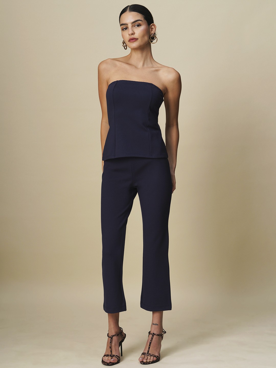 

Chemistry Solid Sleeveless Top With Trousers, Navy blue