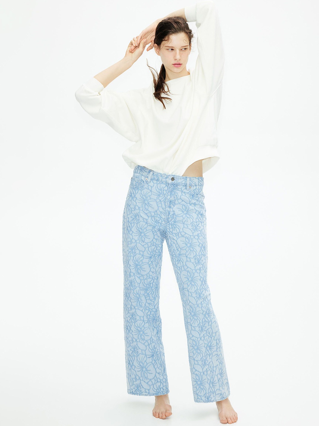 

H&M Straight Embroidered Jeans, Blue