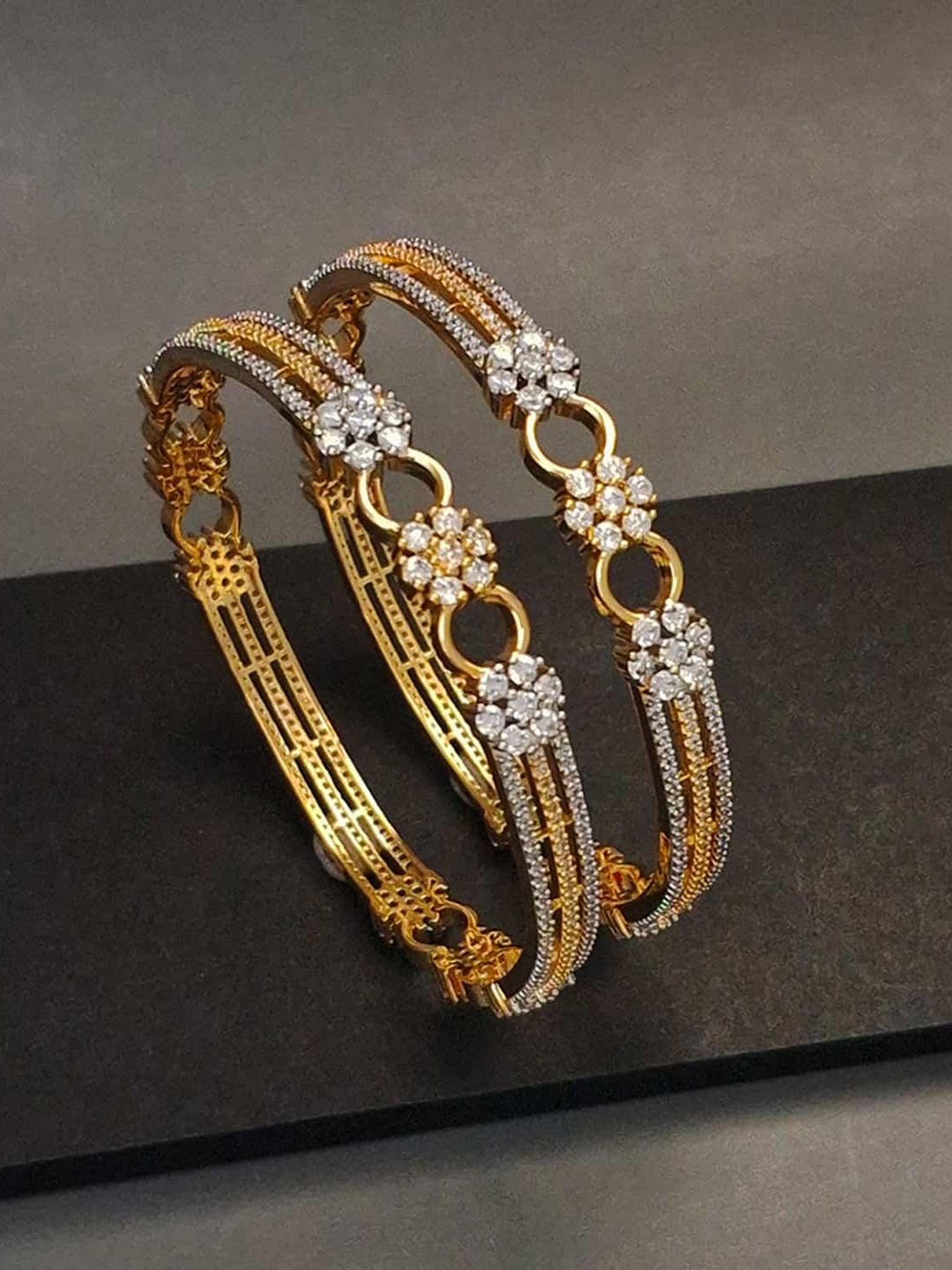 

Zevarly Set of 2 Gold Plated Cubic Zirconia Stone-Studded Bangles