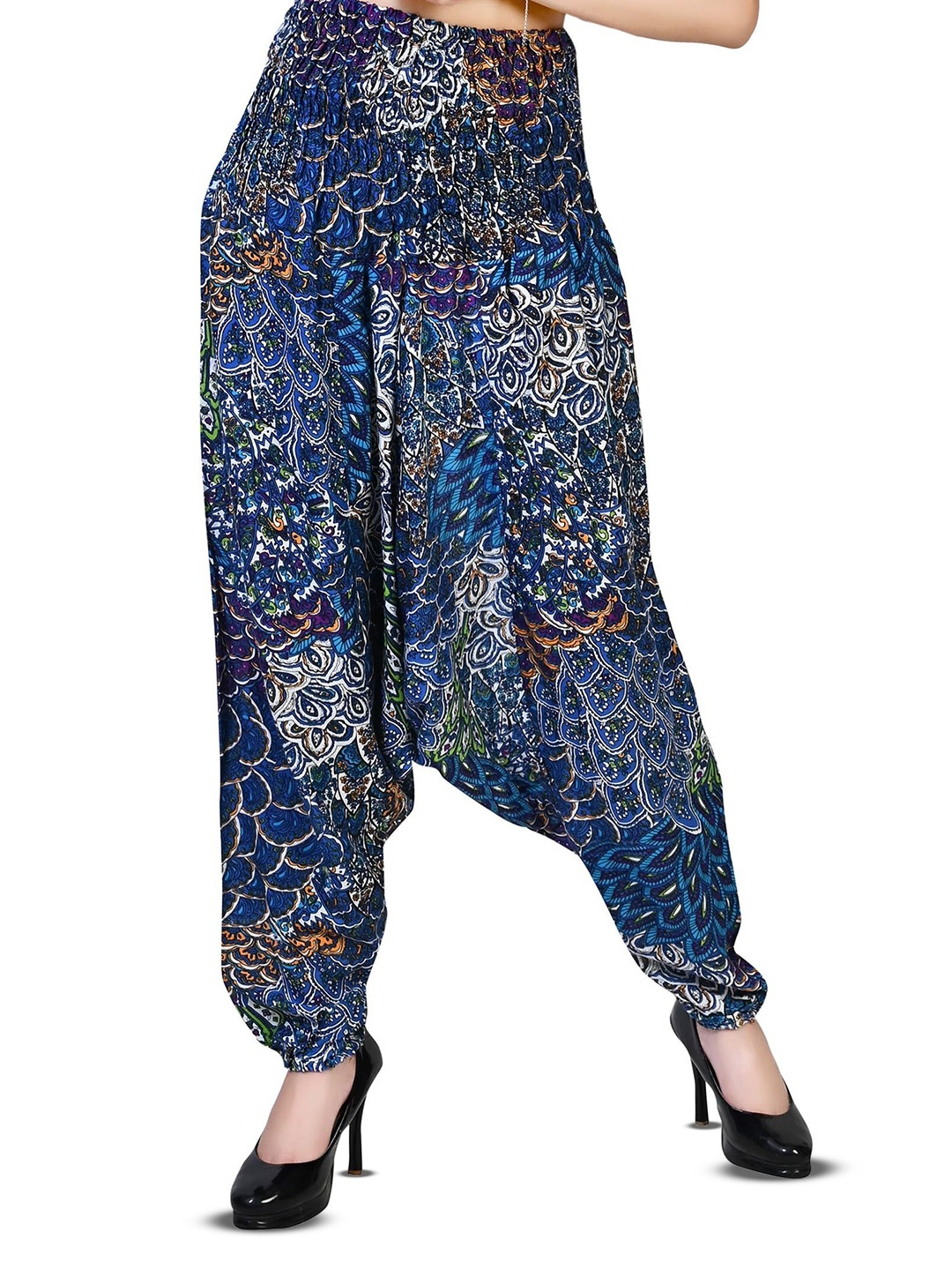 

NarNari Women Printed High Rise Harem Pants, Blue