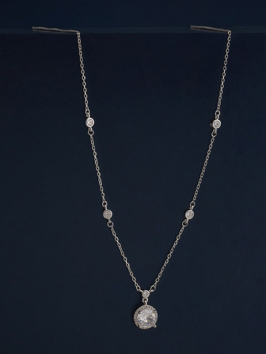 

Kushal's Fashion Jewellery 92.5 Silver Rhodium Plated Zircon Pendant Chain
