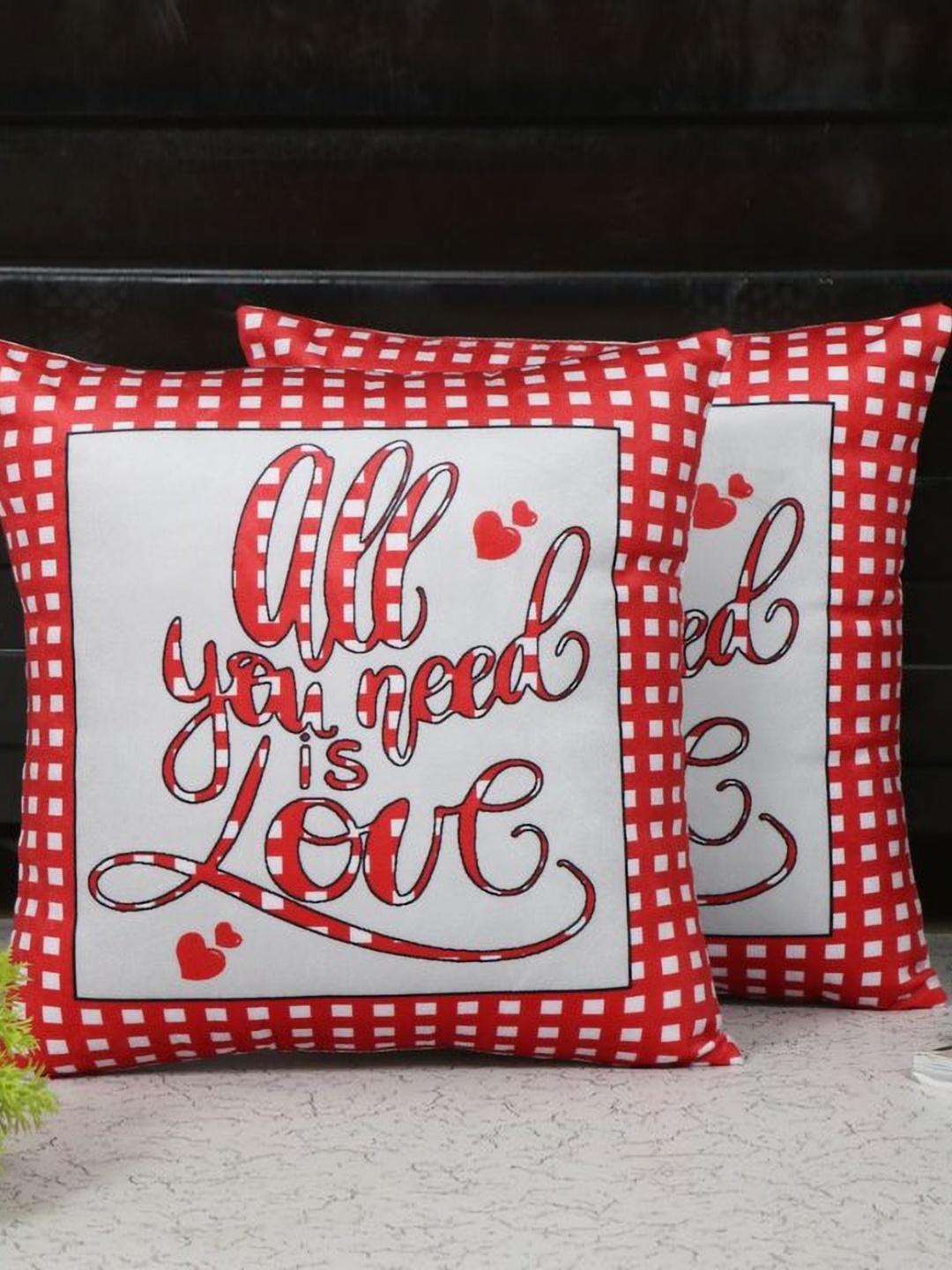 

Aura Red &And White 2 Pieces Abstract Printed Square Cushion Covers