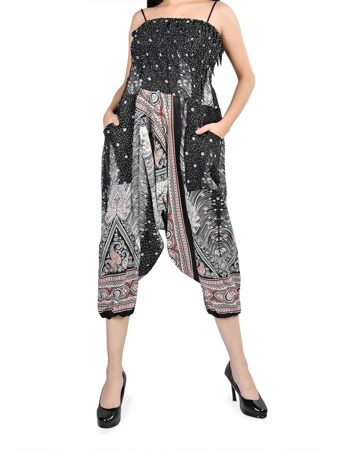 

NarNari Women Printed Mid-Rise Harem Pants, Black