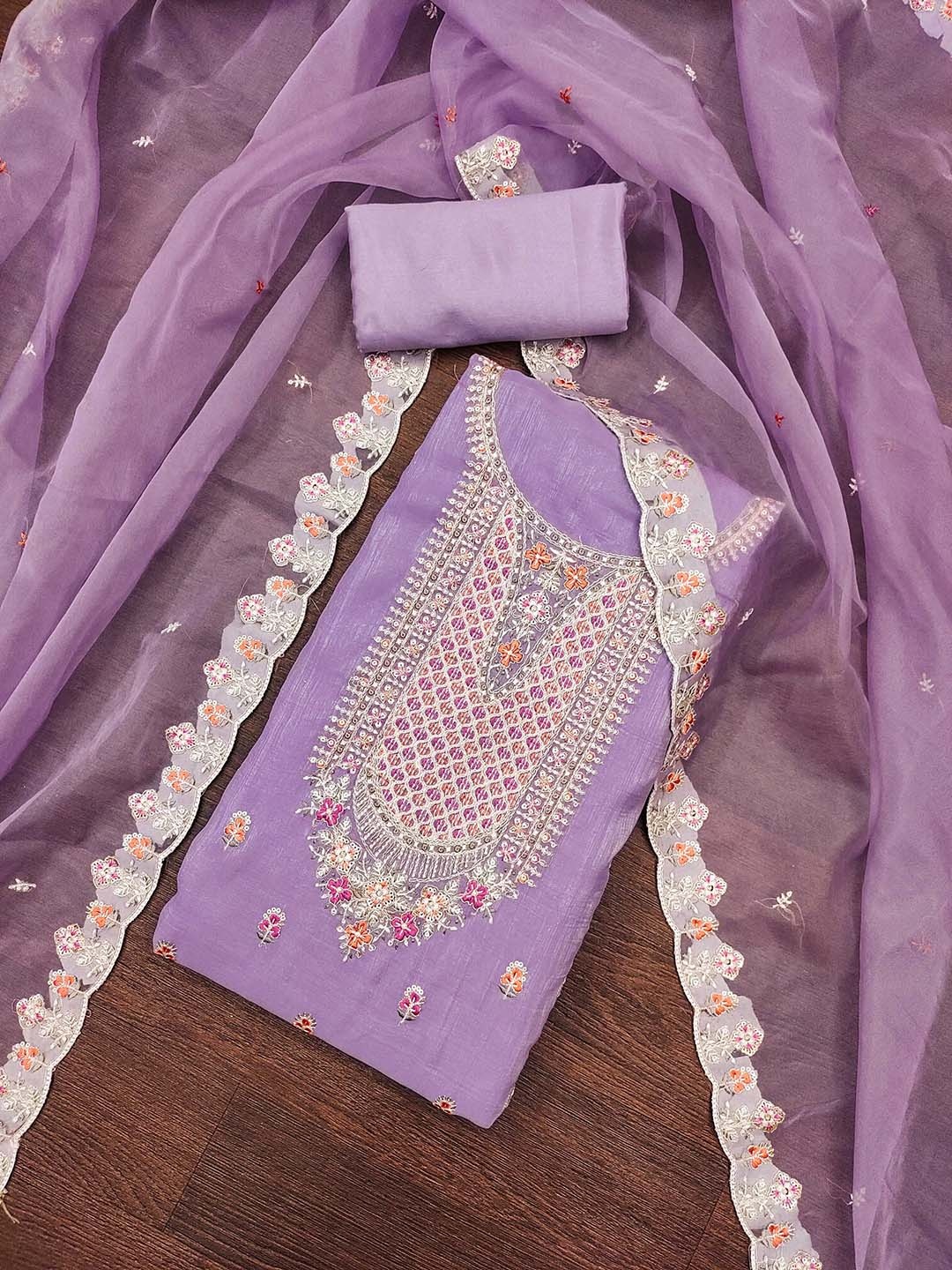 

KALINI Embroidered Organza Unstitched Dress Material, Purple