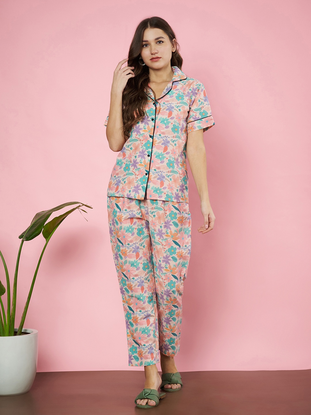 

Fbella Women Printed Night suit, Blue