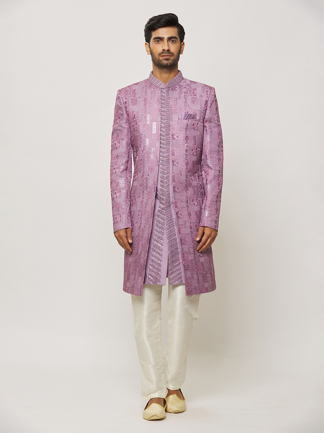 

Aryavir Malhotra Sequin & Thread Embroidered Sherwani Set, Purple