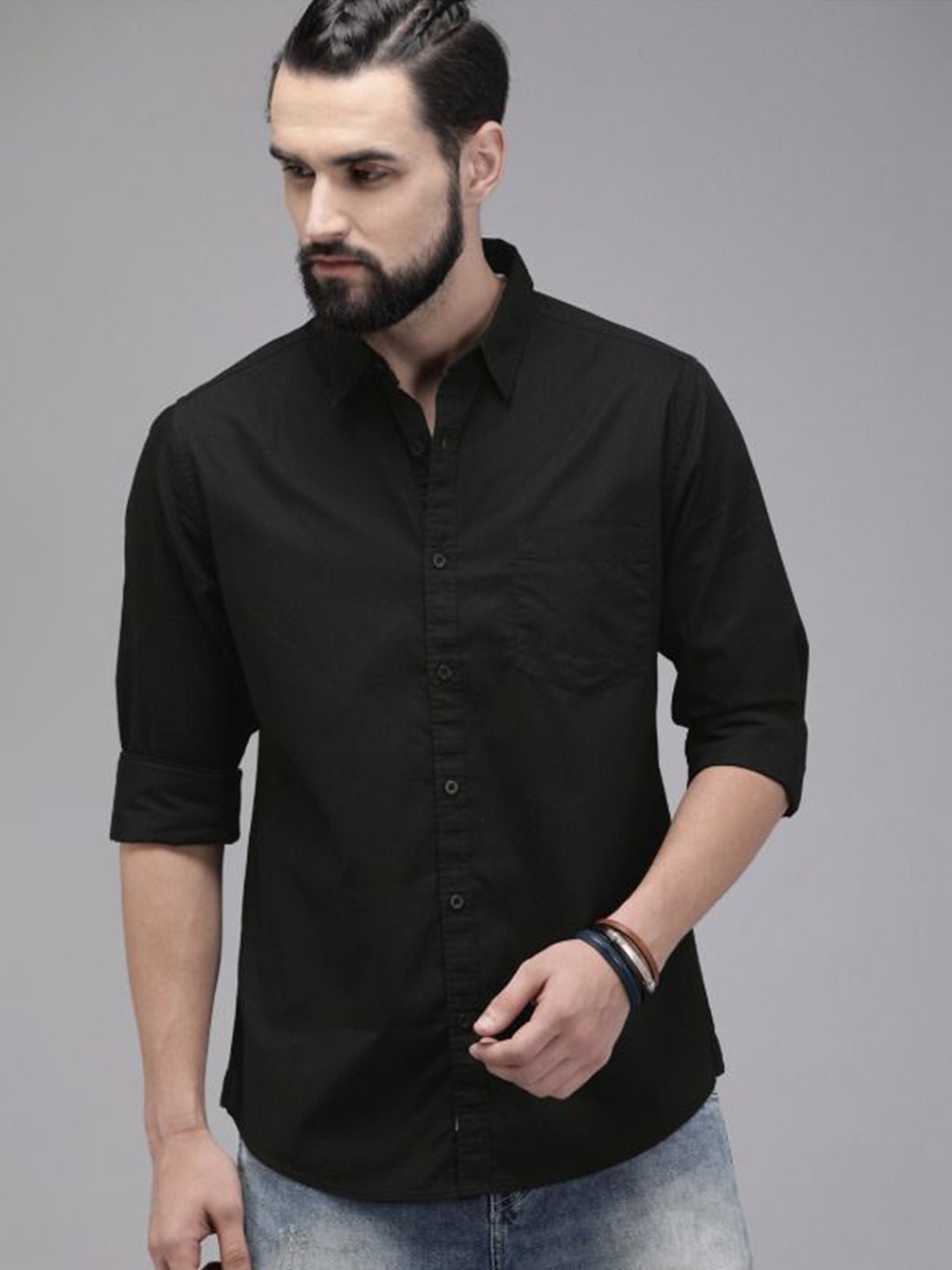 

NANCHI Men Semi Sheer Casual Shirt, Black