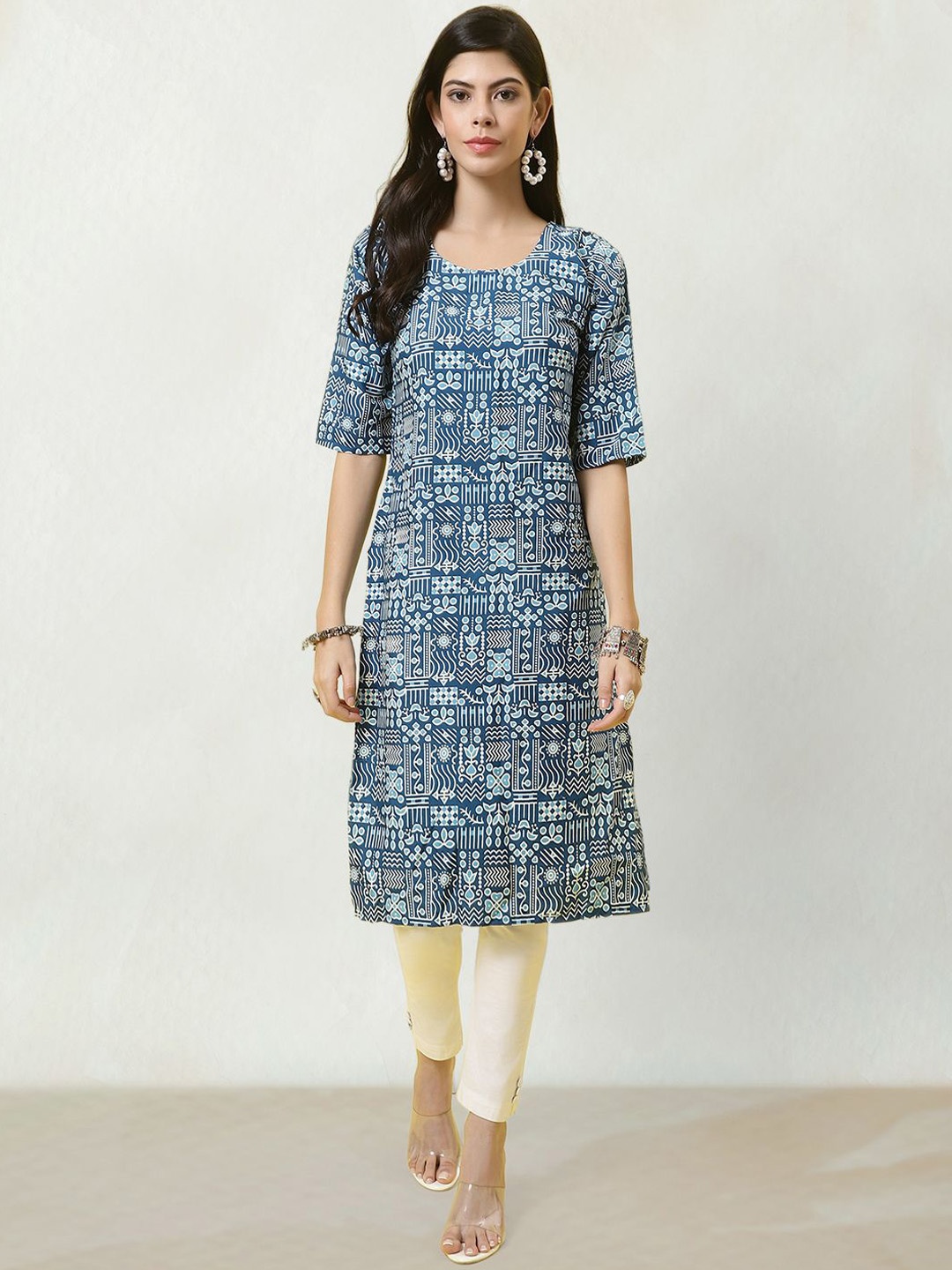 

Moda Rapido Geometric Printed Straight Kurta, Blue
