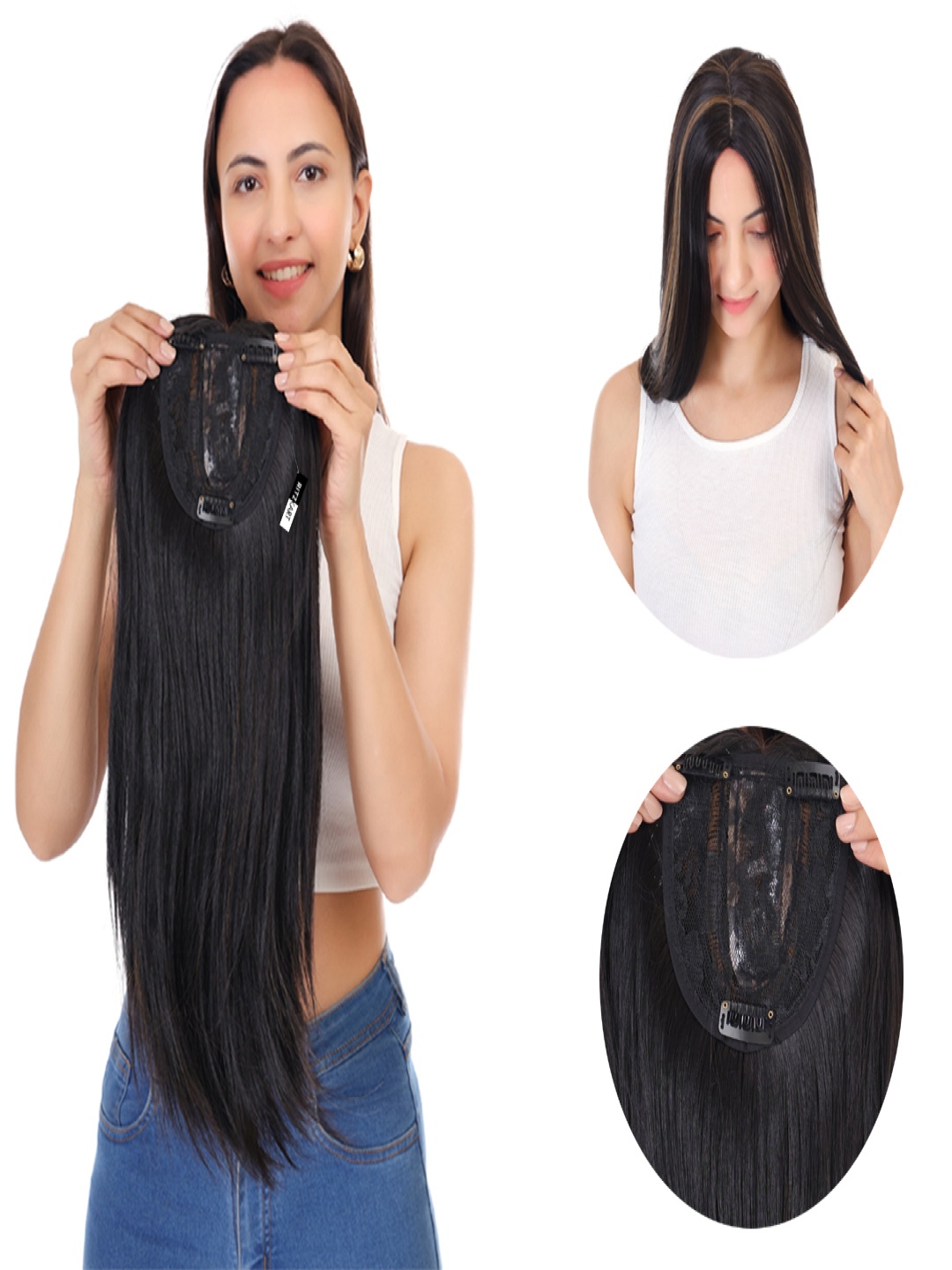 

RITZKART Clip In Straight Scalp Topper Hair Extension - Black - 20 Inch