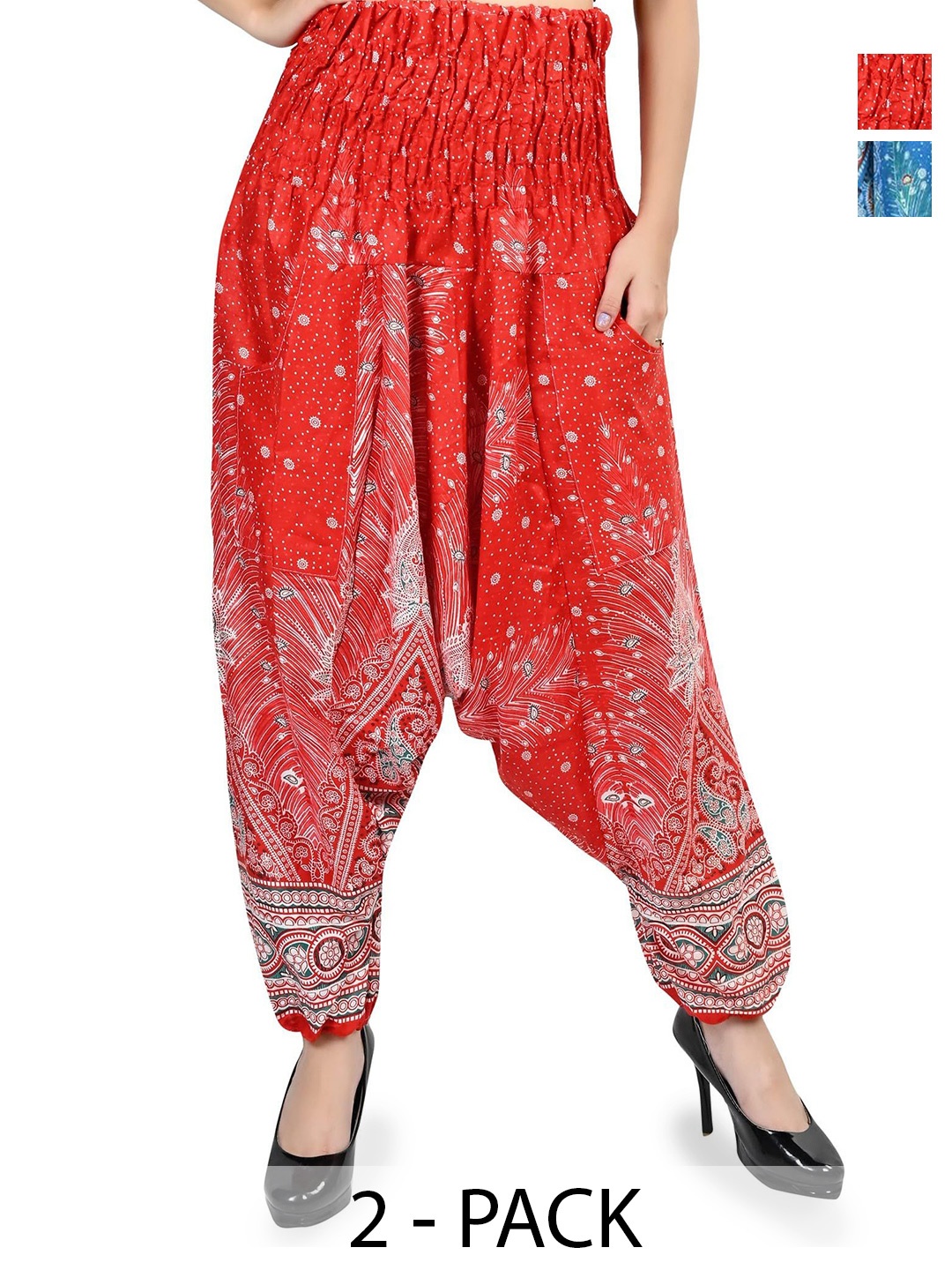 

NarNari Women Pack Of 2 Printed Loose-Fit Harem Pants, Red