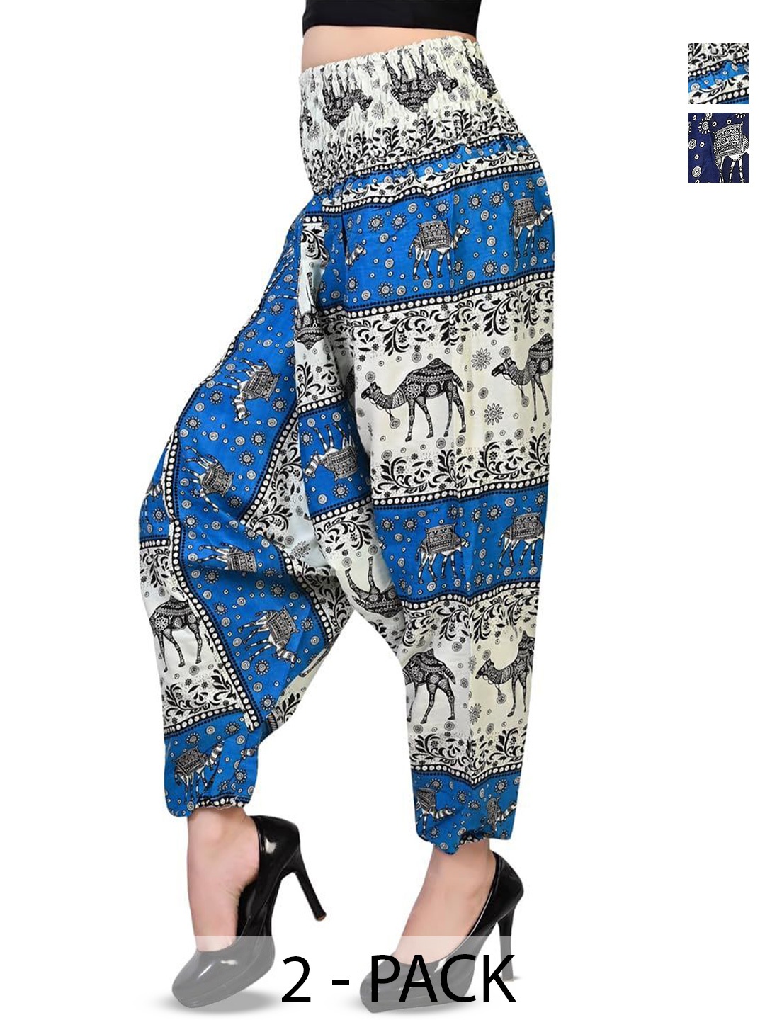 

NarNari Pack Of 2 Printed Loose-Fit Harem Pants, Navy blue