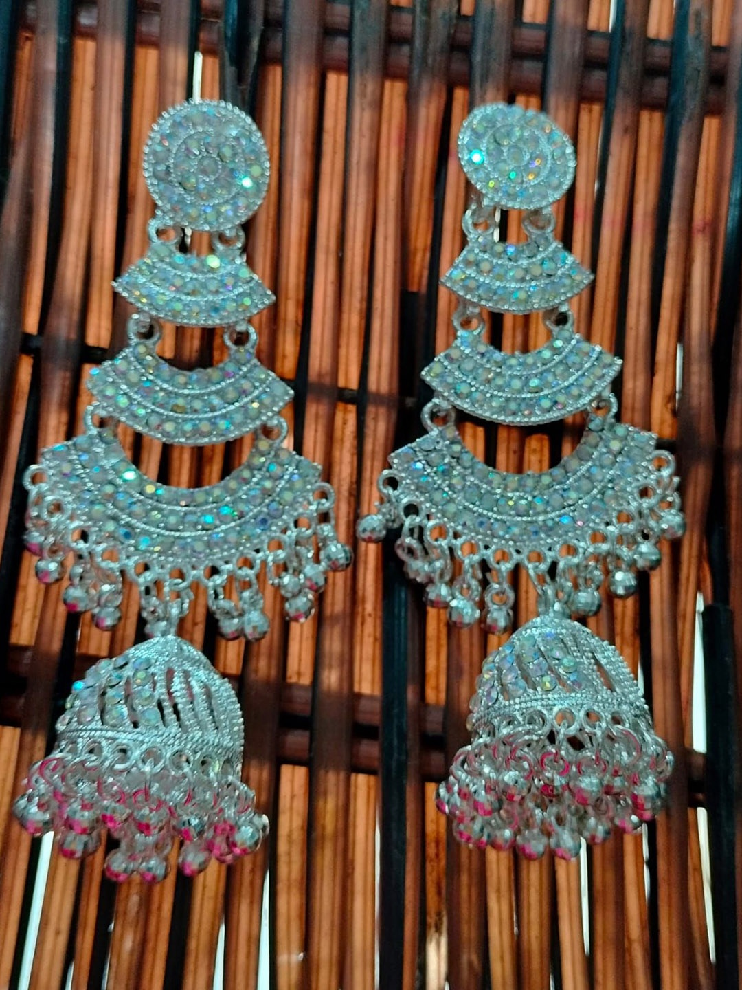 

JMBW INTERNATIONAL Silver-Plated Contemporary Artificial Beaded Chandbalis