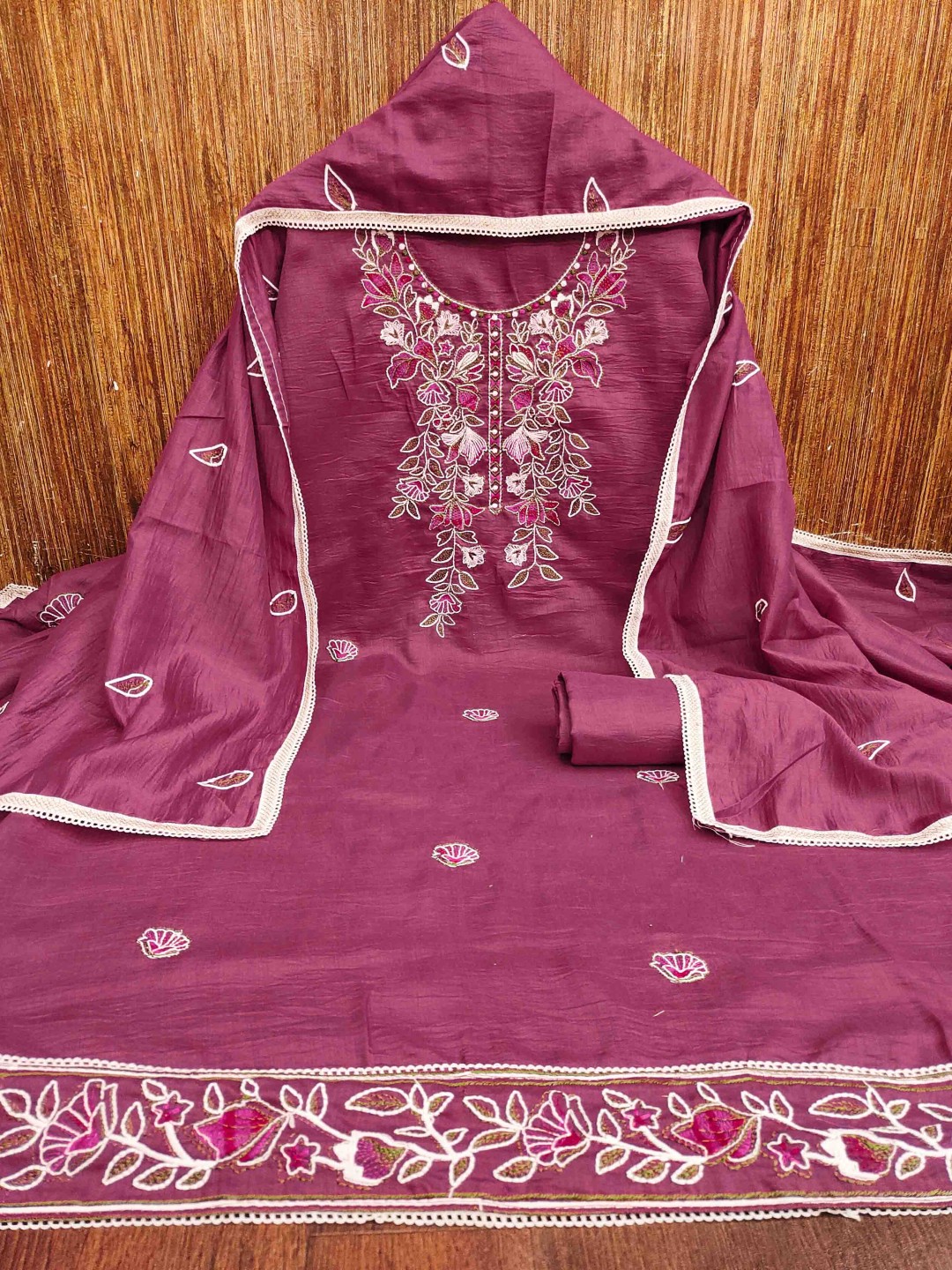 

KALINI Embroidered Unstitched Dress Material, Pink