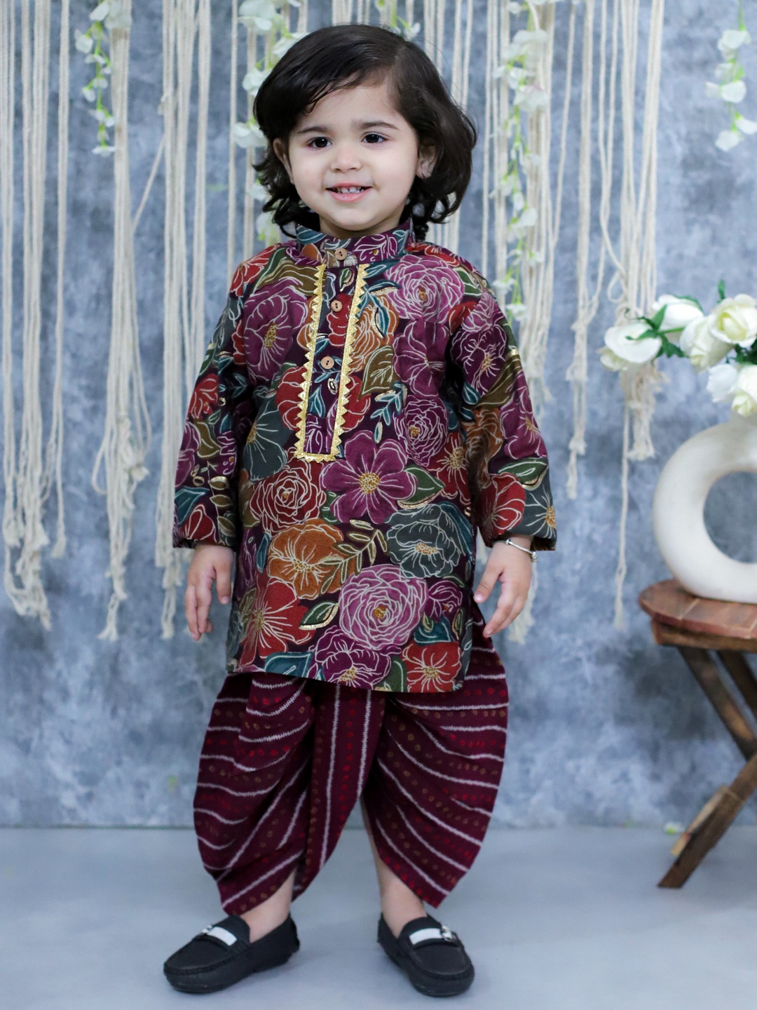 

BownBee Boys Floral Printed Regular Kurta with Dhoti Pants, Purple