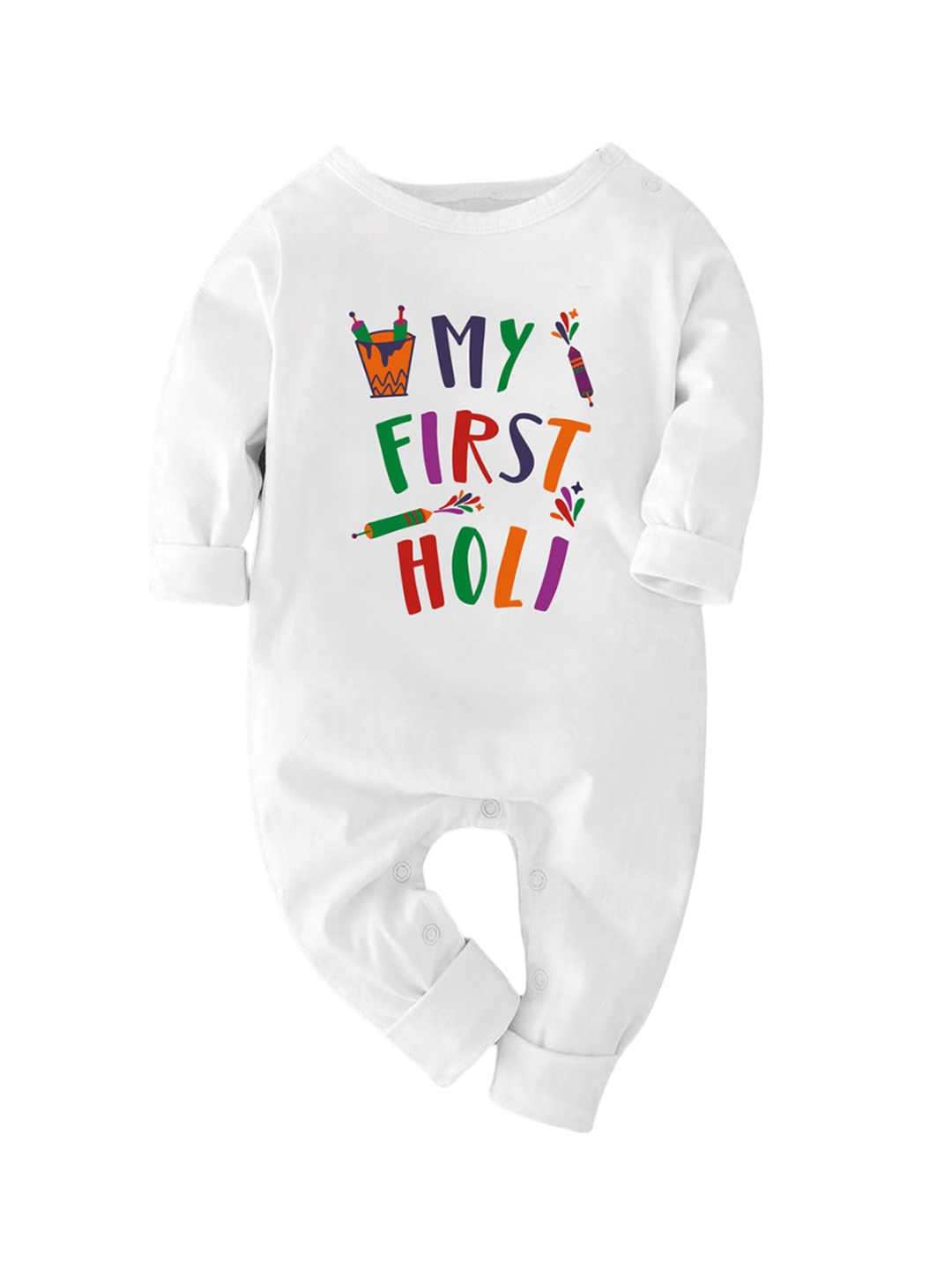 

Zeezeezoo Kids My First Holi Printed Pure Cotton Rompers, White