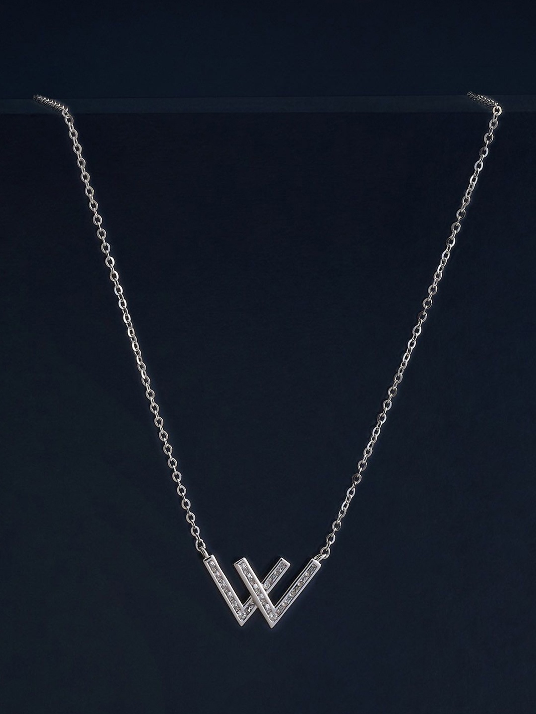 

Kushal's Fashion Jewellery 92.5 Silver Rhodium-Plated Zirconia Studded Necklace