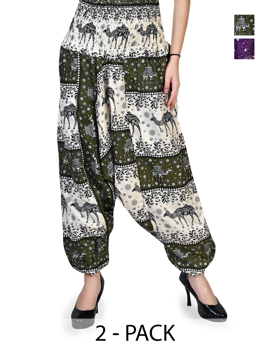 

NarNari Pack Of 2 Printed Loose-Fit Harem Pants, Olive